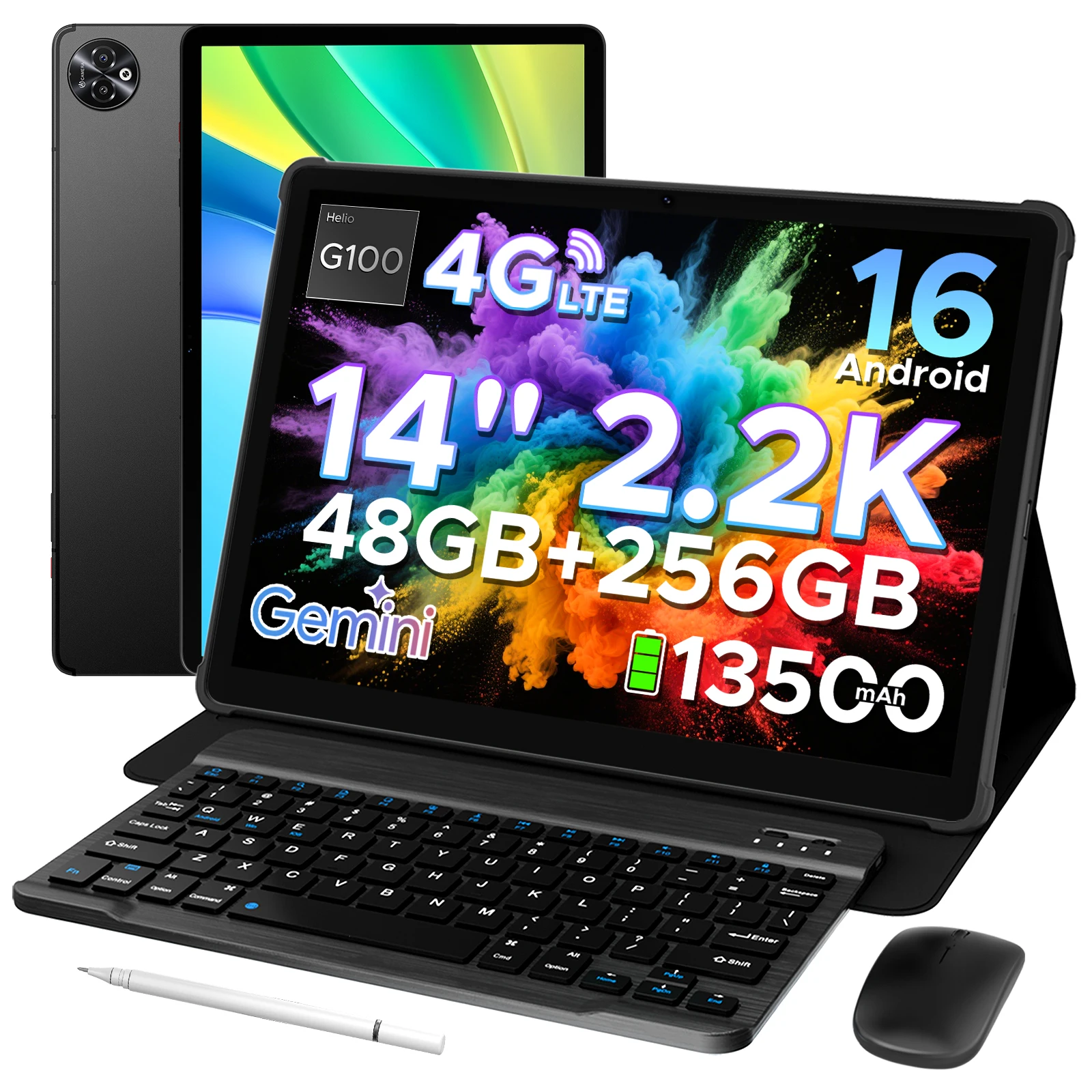 DOOGEE Tab E3 Max Tablet PC 14'' 2.2K Scherm 48GB 256GB 13500mAh Grote Batterij Helio G100 16MP Gemini AI Android 16 Smart Pad