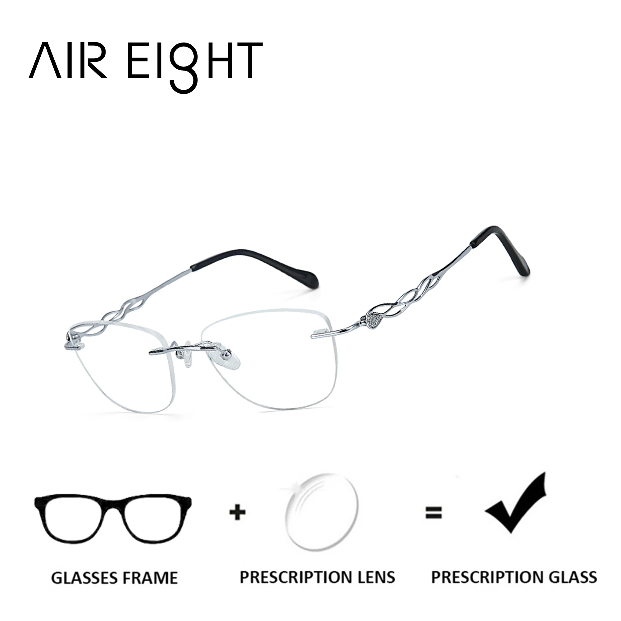 

AIR EIGHT Rectangle Butterfly Prescription Glasses For Women Rimless Metal Photochromic Blue Light Blocking Optical Eyewear
