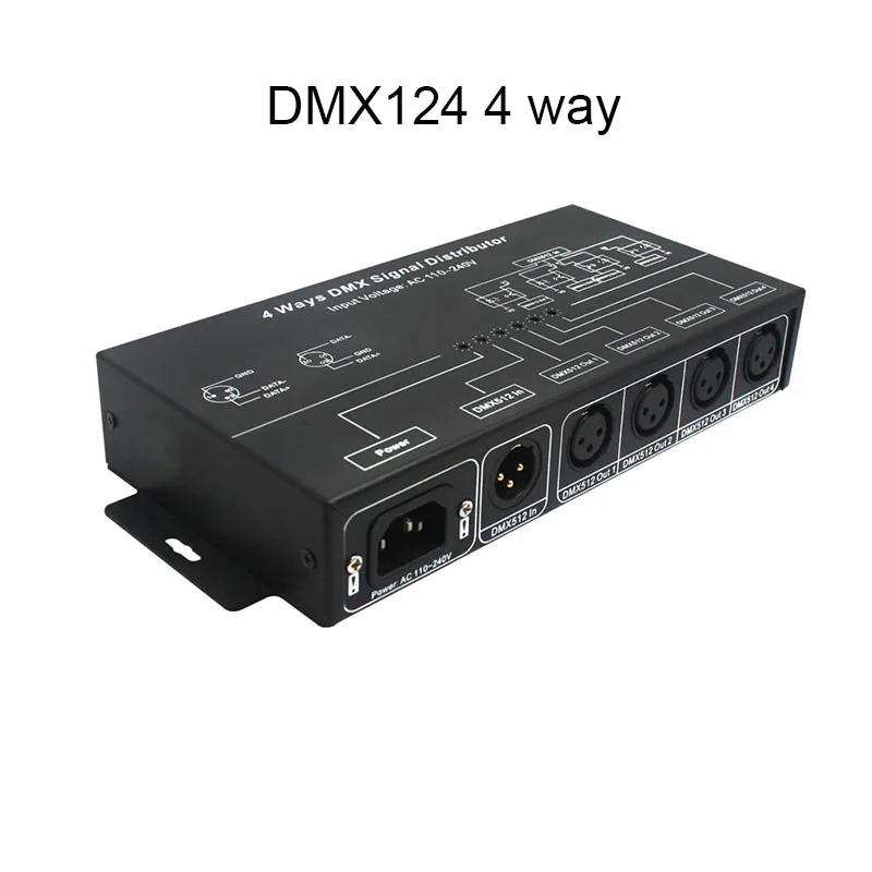 DMX512 Amplifier Splitter DMX Signal Repeater 1CH DMX121 4CH 4 Output Ports DMX124 DMX signal distributor; AC100V-240V Input