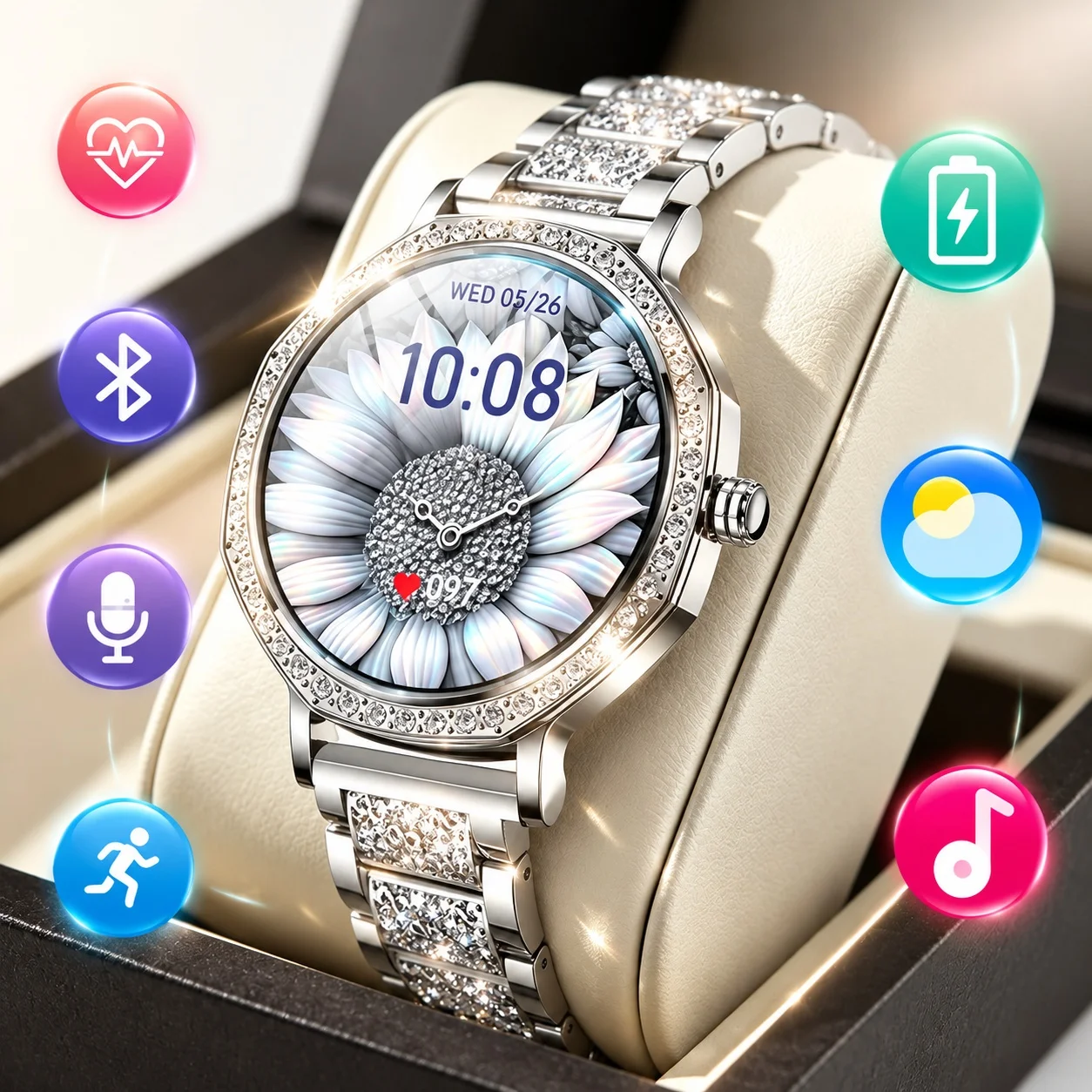 2026 New Smart Watch With Diamond Dial Health Check Sports Call Chatgpt Long Battery Life Suitable For Both Men Women Smartwatch