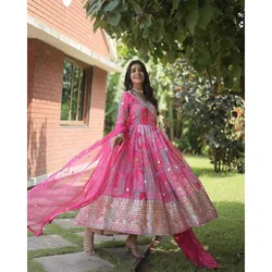 Wedding Party Costume Sewn Anarkali Dress Pink Salwar Gota Work Kurta Gift Dress