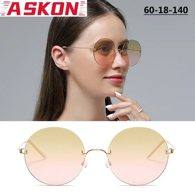 60MM Super Large Round Rimless Sunglasses Men Women Screwless Big Face Slim Sun Glasses Driving UV Protection Eyeglasses Eyewear