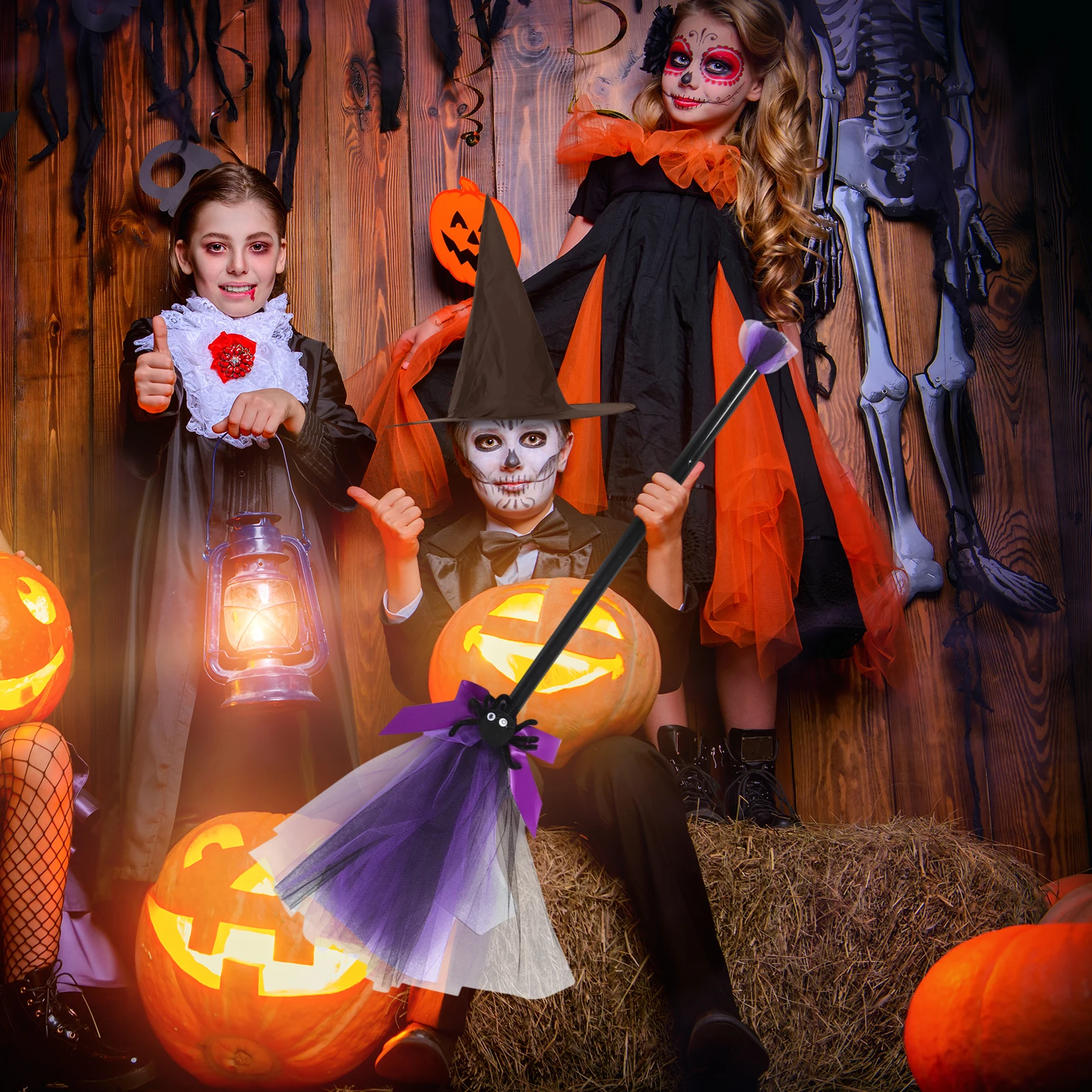 

European and Hat Broom Set Oxford Cloth Halloween Broomstick Kids