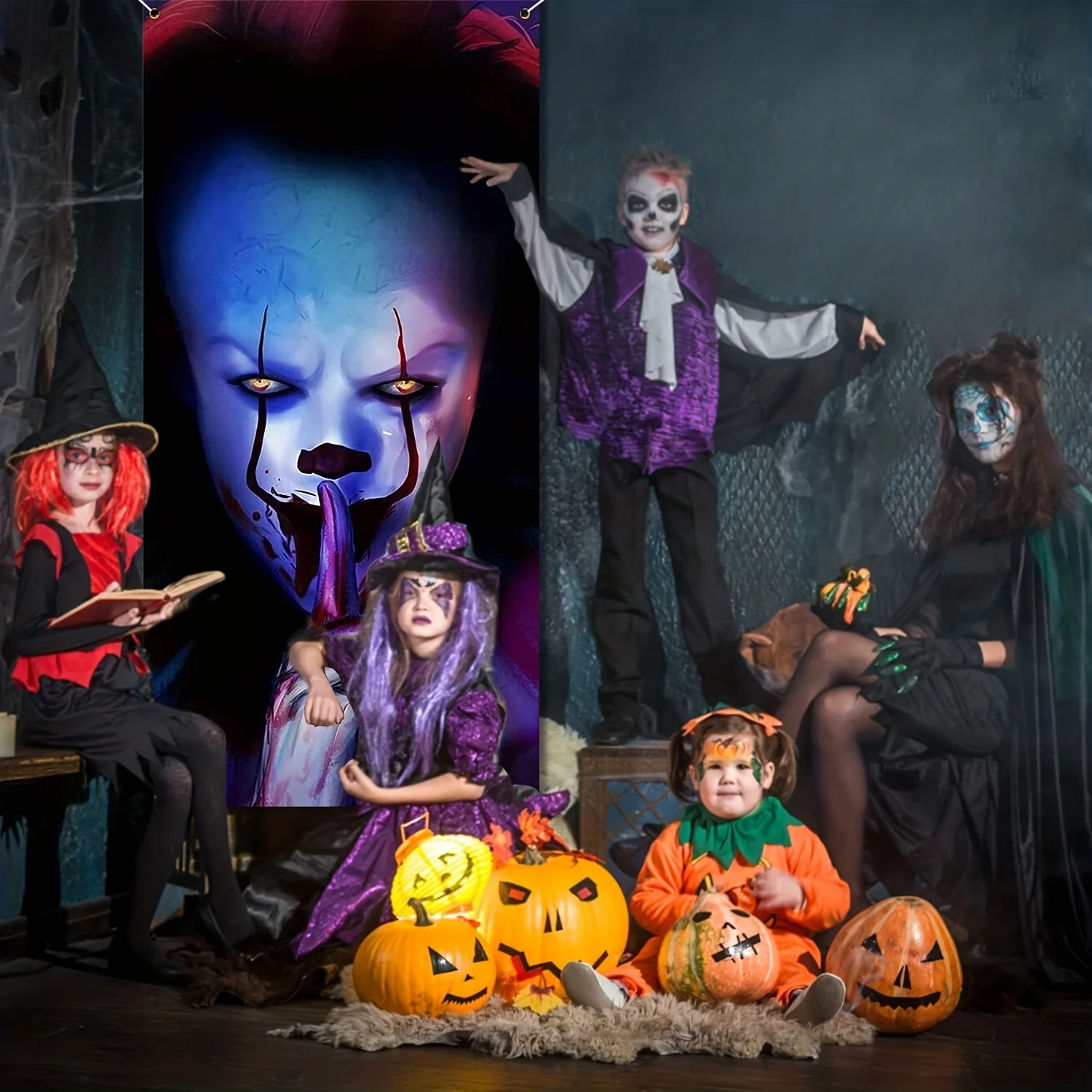 لافتة المهرج للهالويين مزينة ، تعمل كهدية أو تفخر بخلفية زاحفة ، تحت عنوان #4