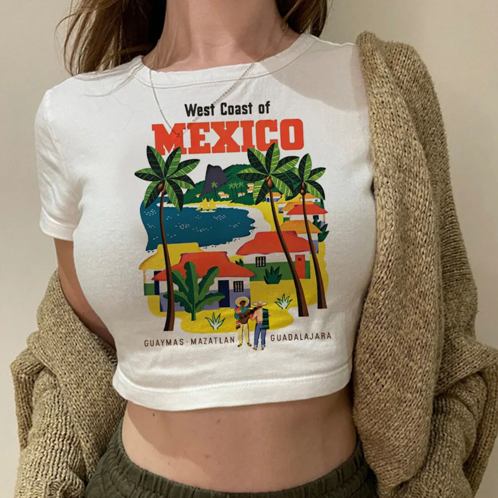 Mexico fairycore streetwear  2000s crop top Woman vintage korean fashion Kawaii fairy grunge  clothes tee