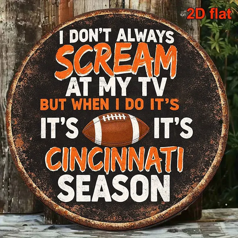 1pc 7.87X7.87inch Round Sign American Football Season Vintage Plaque Cincinnati American Football Season Decorative Sign