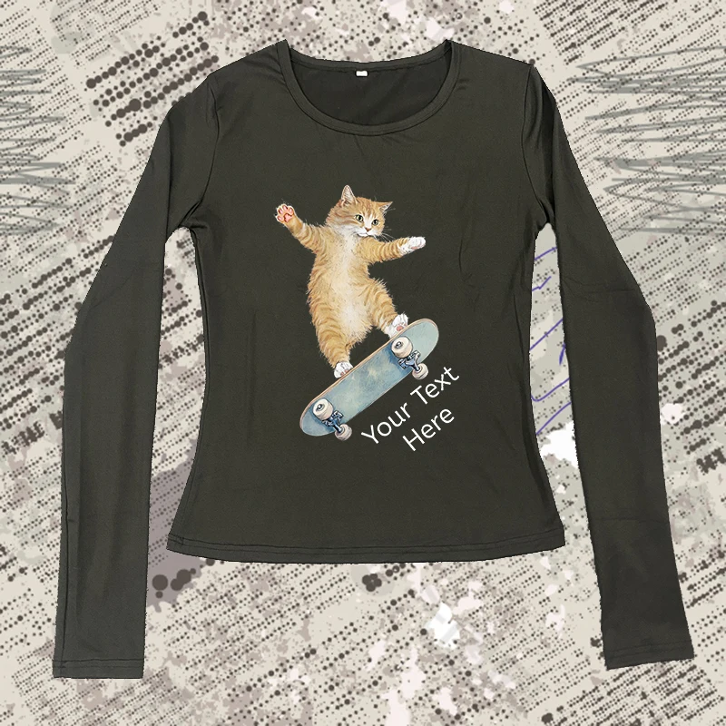 

Ретро Готический Эстетический Повседневный Y2K Сексуальный Топ Harajuku Универсальный High Street Silm Женская футболка Панк Креативный кошачий узор Футболка с принтом