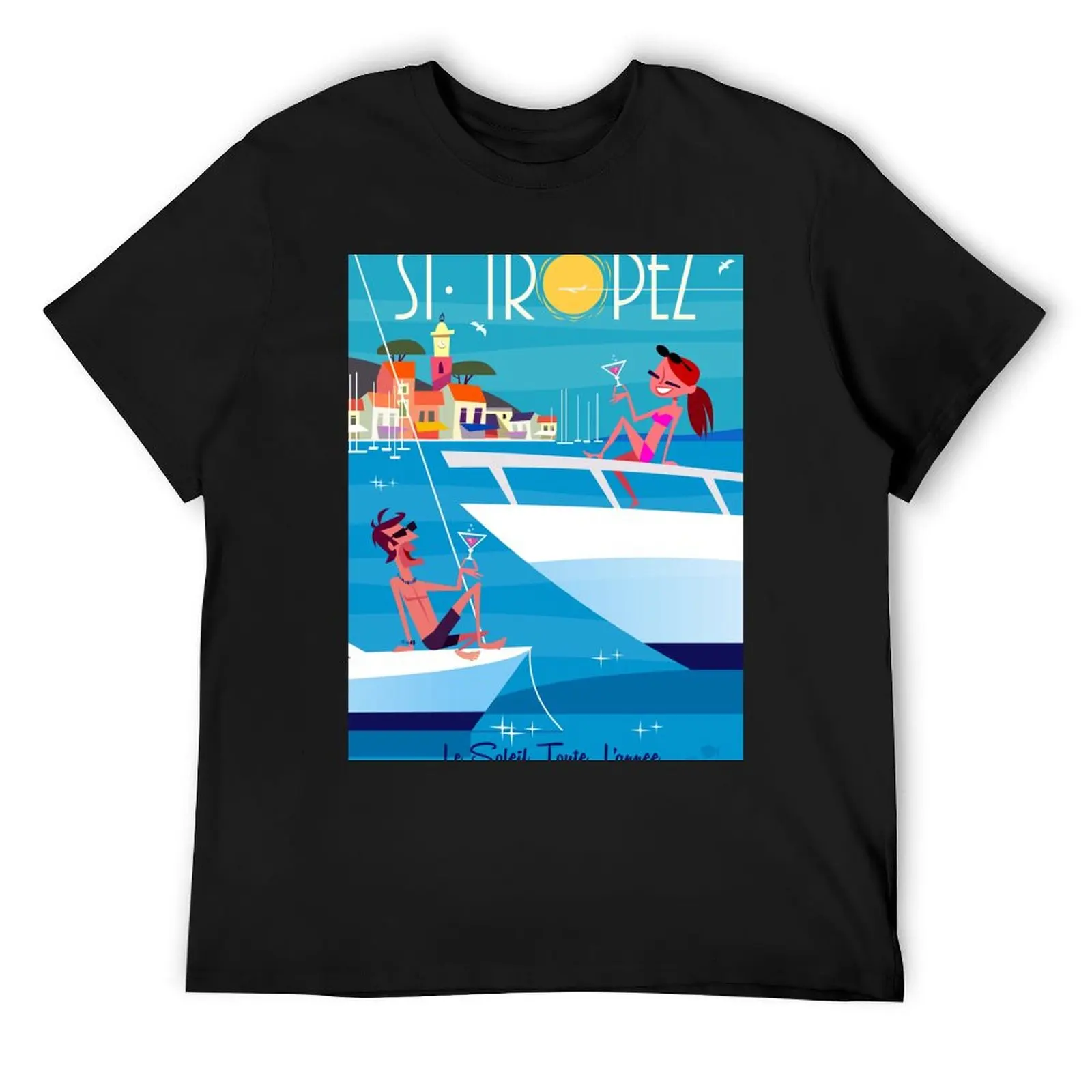 St Tropez Poster T-Shirt oversized anime clothes customs mens t shirts