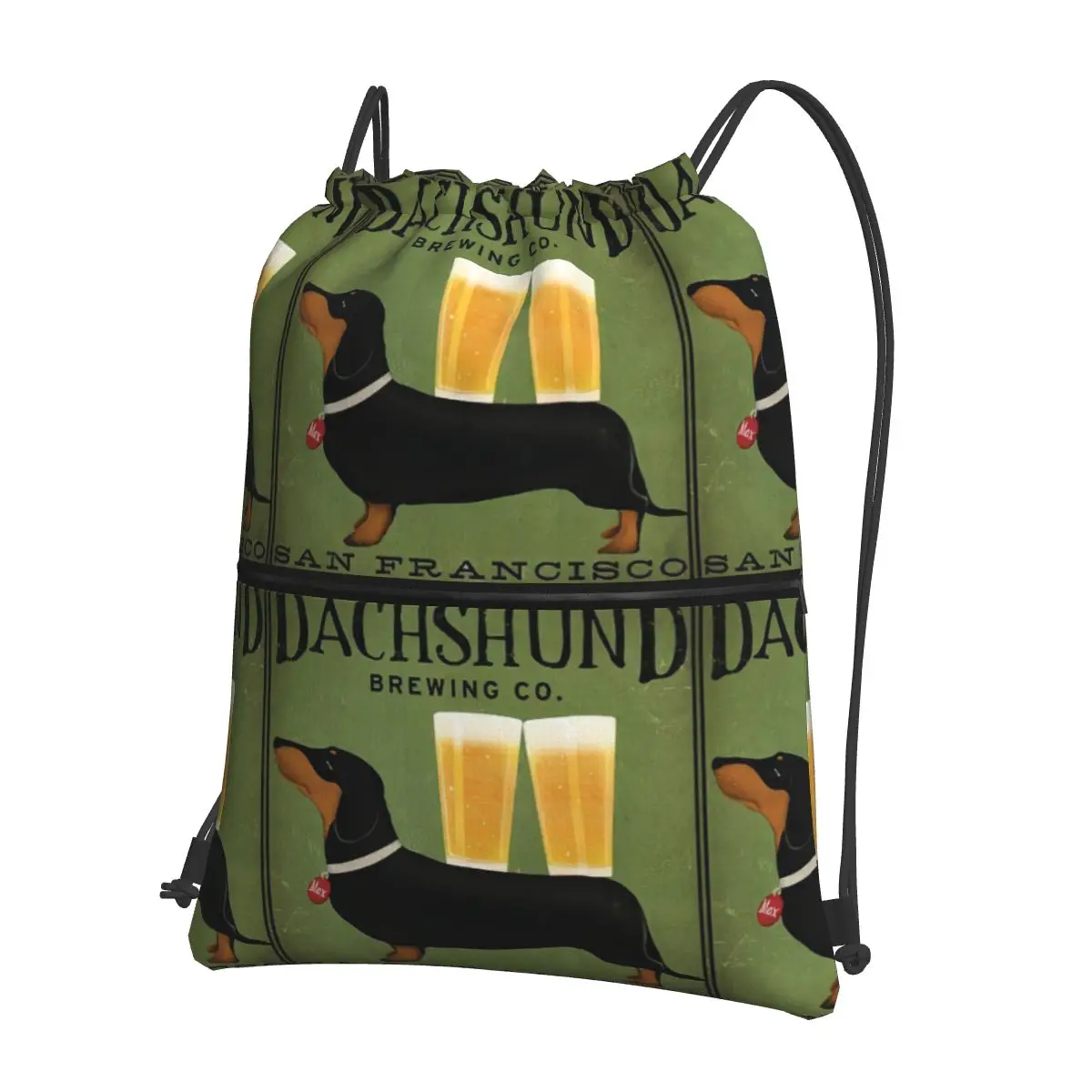 Dachshund Brewing Co-mochila portátil para hombre y mujer, bolso con cordón, a la moda, con bolsillo para artículos diversos, para viaje, deporte