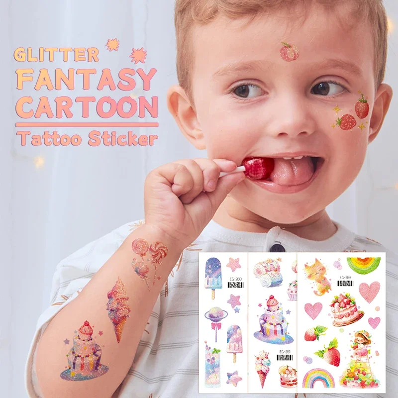 Fantasy Cartoon Tattoo Stickers For Children Glitter Temporary Tattoo Body Art Fake Tattoos Unicorn Angel Panda Girls Tattoos