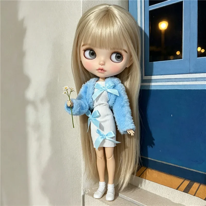 For Blythe Doll Outfit Clothes Luxury Checkered Coat Dress Set Sweet Princess Bowknot Skirt Clothing For Barbies OB24 Small 1/6