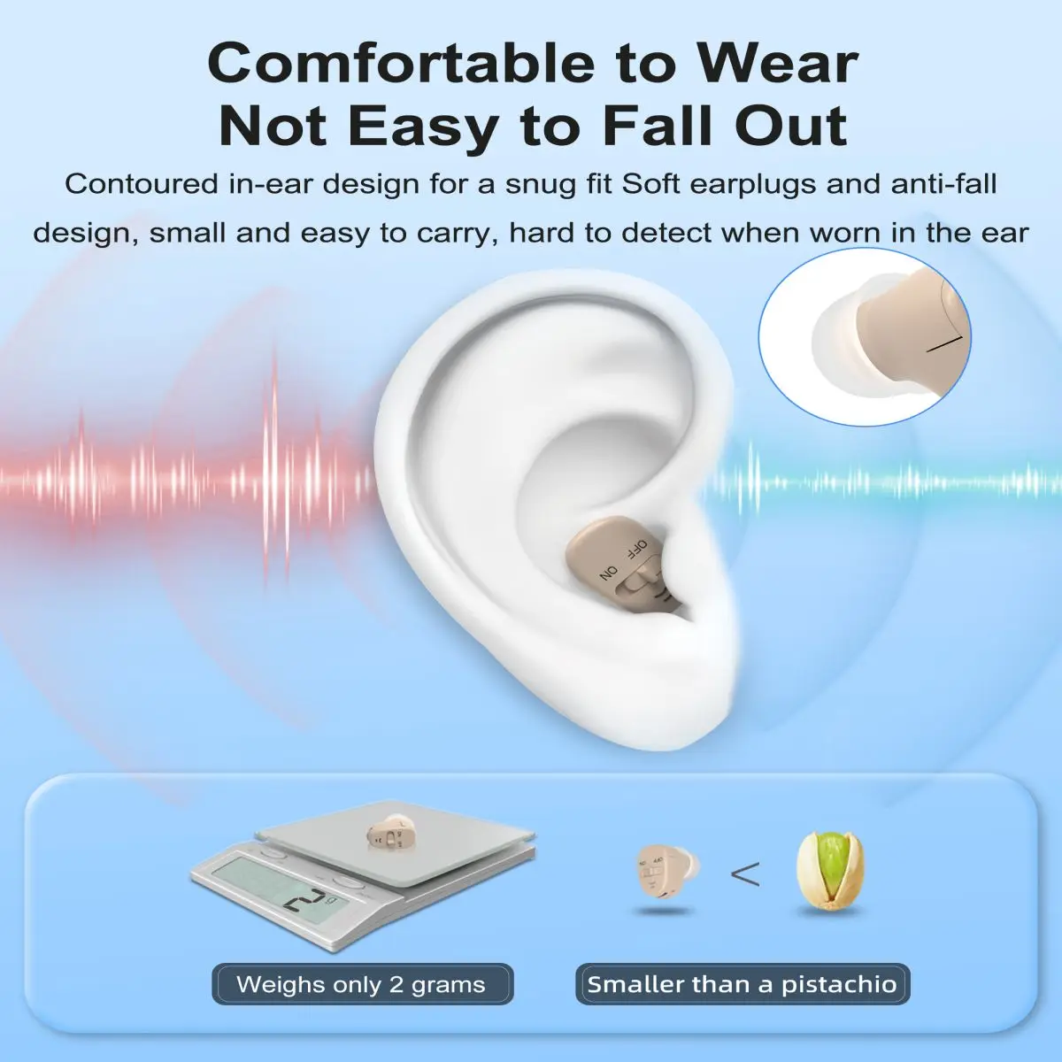 Tiny Hearing Aid, Compact and Invisible, Clear Sound, Long-lasting Batteries Life, Intelligent Noise Reduction Sound Amplifier