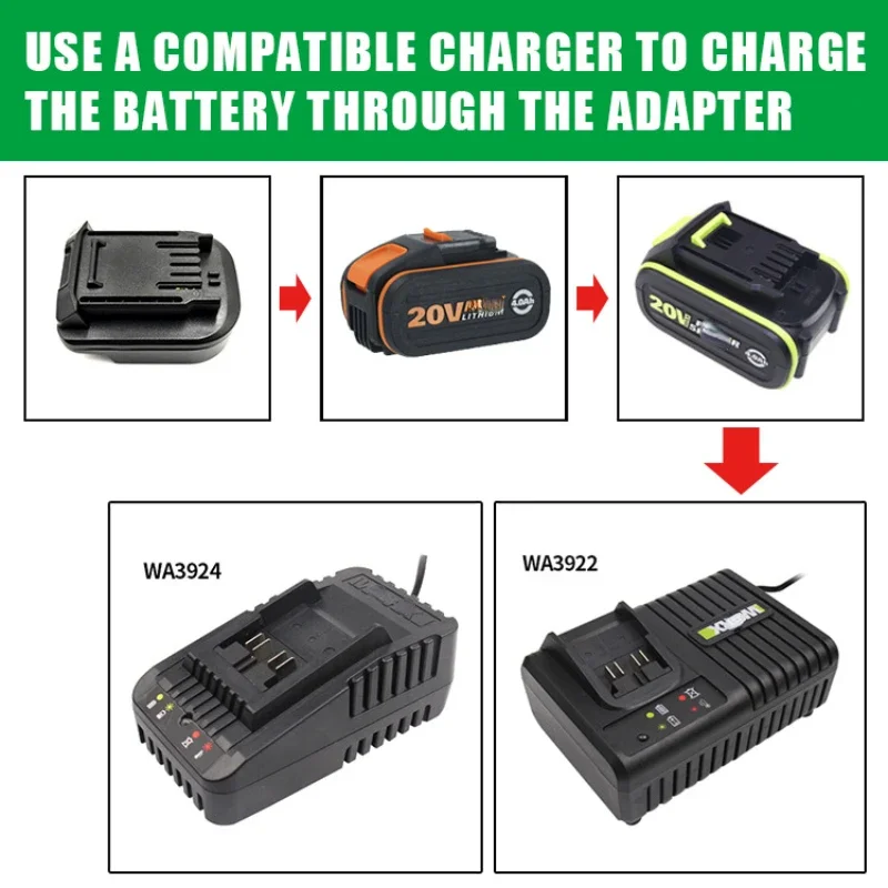 Battery Adapter For Worx 20v 5 Feet Orange Small Foot Board Electric Conversion To Green Big Foot Board Battery Converter USB