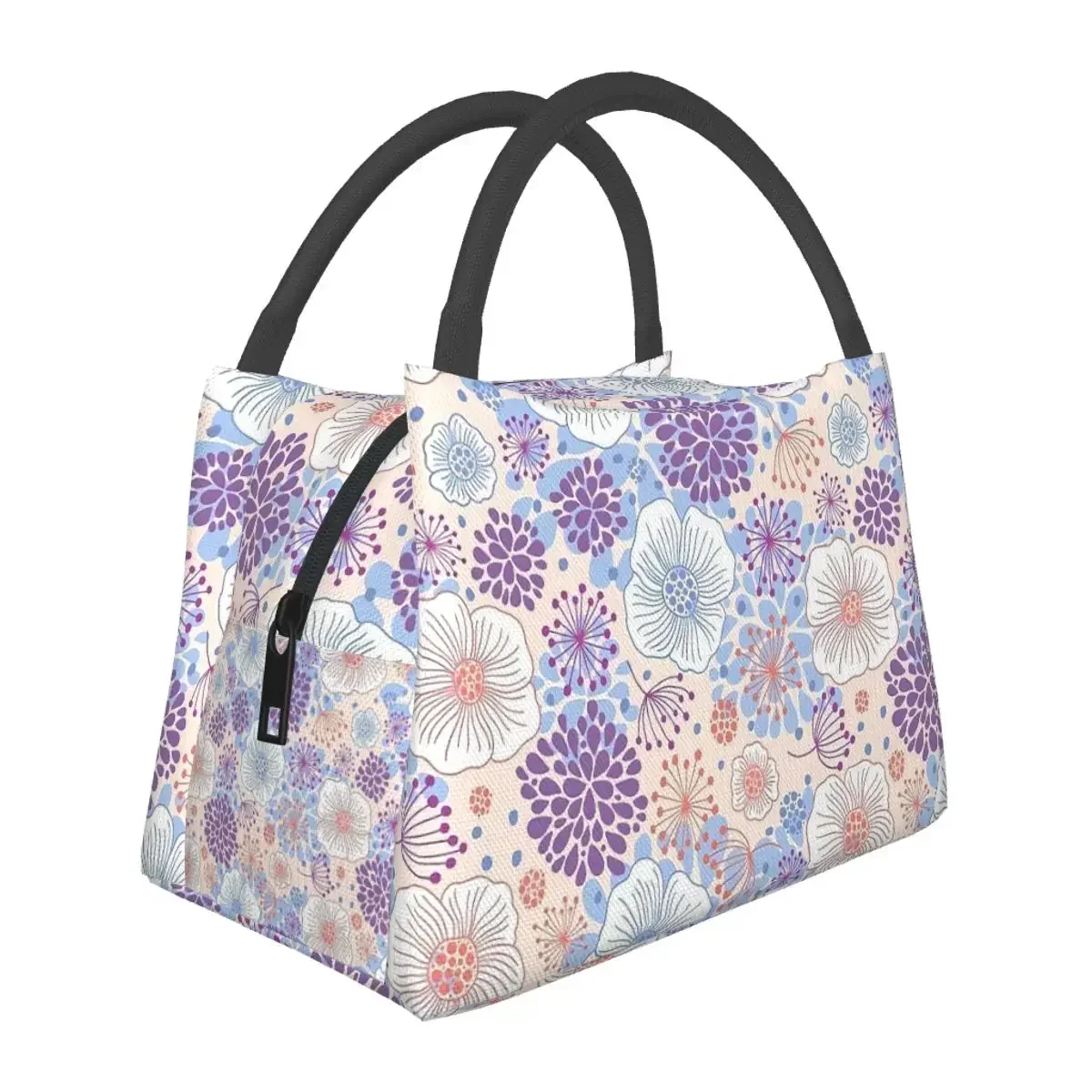 

Boho Floral Lunch Bag Flowers Print Fun Lunch Box For Unisex Outdoor Picnic Portable Cooler Bag Graphic Thermal Tote Handbags