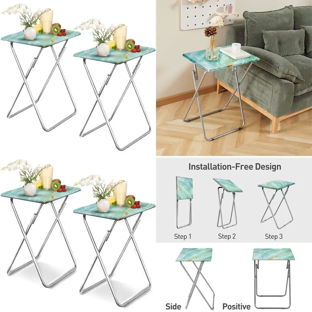 

Sturdy MDF Sea Blue TV Tray Table Set, 2-Piece Dining Tables for Living Room, No Assembly Needed