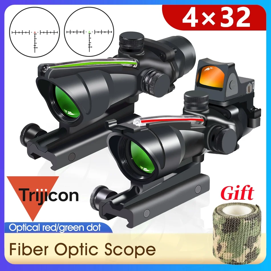 

Trijicon 4x32 ACOG with RMR Red Dot Sight Red Real Fiber Optic Collimator Tactical Glass Etched Reticle Rifle Airsoft Scope