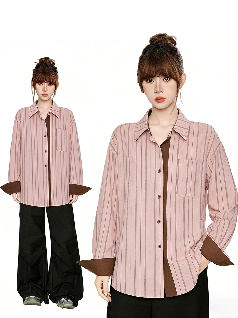 

Loose Women's Striped Color Block Casual Shirt Spring Autumn Comfortable All Match Ing Outerwear Korean Style Long Sleeve Pol...