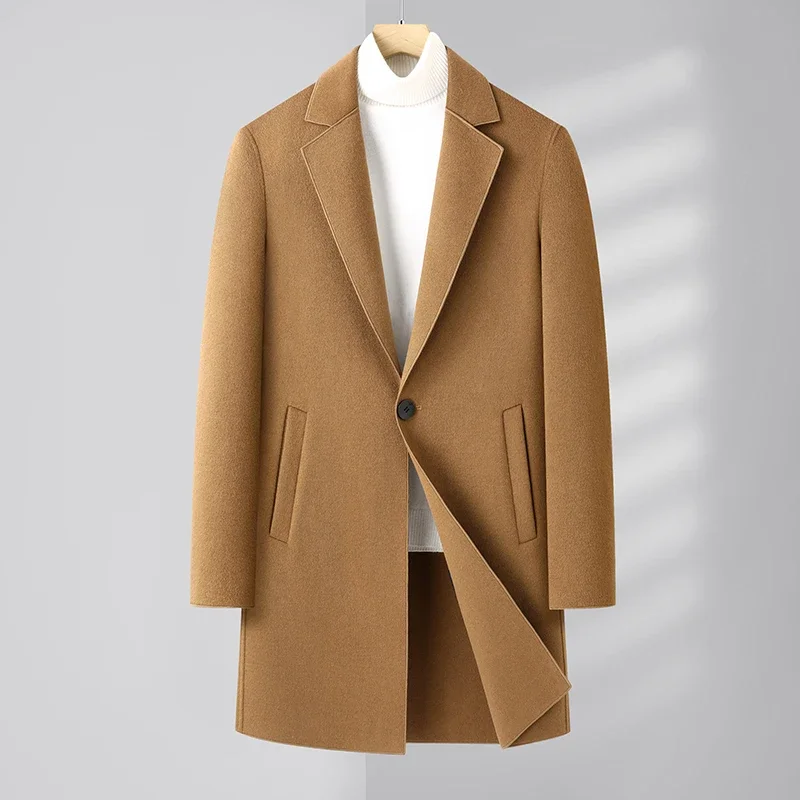Men's High-Quality Autumn Winter Fashion All-in-One Double-Sided Woolen Coat Medium-Length Business Casual Wool Coat