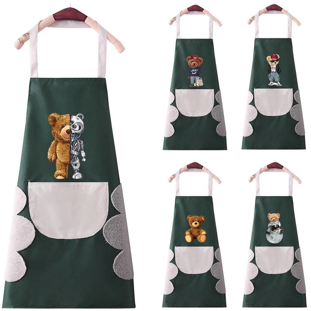 

New Fashion Kitchen Aprons for Woman Oil-proof Apron for Men Work Restaurant Bear Pattern Cafes Beauty Nails Studios Uniform