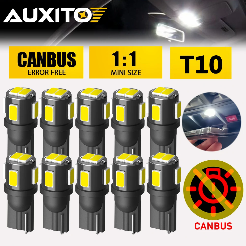 50/30/10pcs AUXITO T10 W5W LED 6000K 12V Interior Door Reading Map Dome Trunk Night Light Parking Lamps 194 168 5630SMD Ampoule