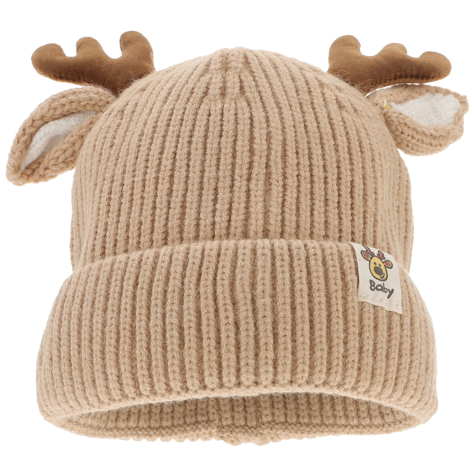 

Kids Knit Winter Warm Baby Hat Elk Antlers Thickened Knitted Cap Khaki Christmas Design Suitable 3-24 Months Children Knit Hat