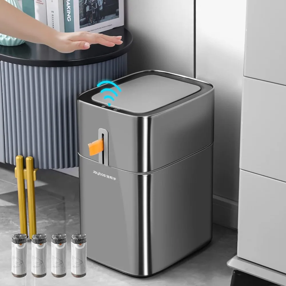 

Motion Sensor Bathroom Trash Cans | 4 Gallon Stainless Steel Automatic Privacy Garbage Can with Lid | Smart Dogproof Trash Bin