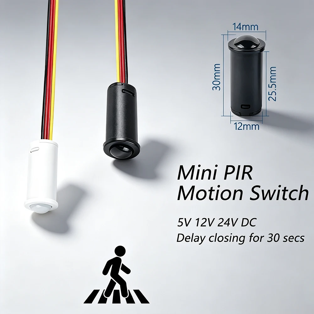 12mm Hole Size Mini PIR Motion Sensor Module 5V 12V 24V DC,Infrared Human Body Detector for LED Strip Light,Cabinet-Auto Switch