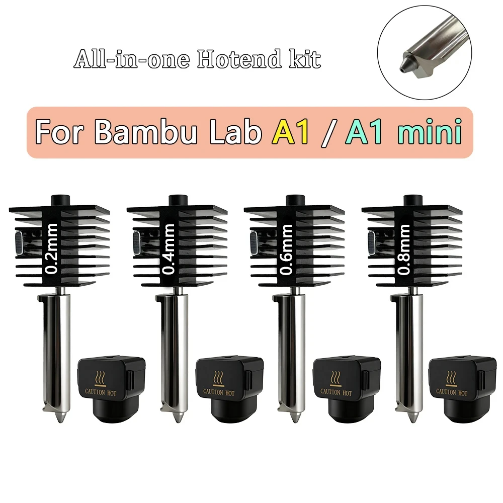 

Комплект хотэнда для Bambu Lab A1 Mini, цельный, с соплами из закаленной стали 0.2/0.4/0.6/0.8 мм, аксессуар для 3D-принтера Bambu Lab A1