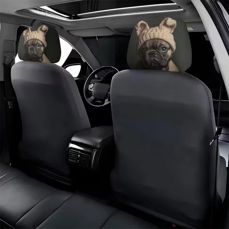 قطعتان من كيس وسادة رأس السيارة البلدغ الفرنسي اللطيف، مطبوع على الوجهين، كيس وسادة عصري مقاوم للغبار #4