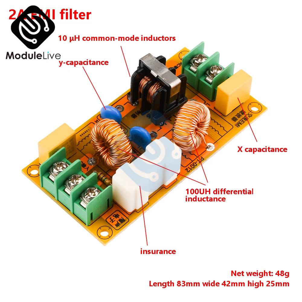 2A 4A 10A 20A DC LC Filter EMI Electromagnetic Interference Filter EMC FCC high frequency power Filtering for 12V 24V CAR PCB