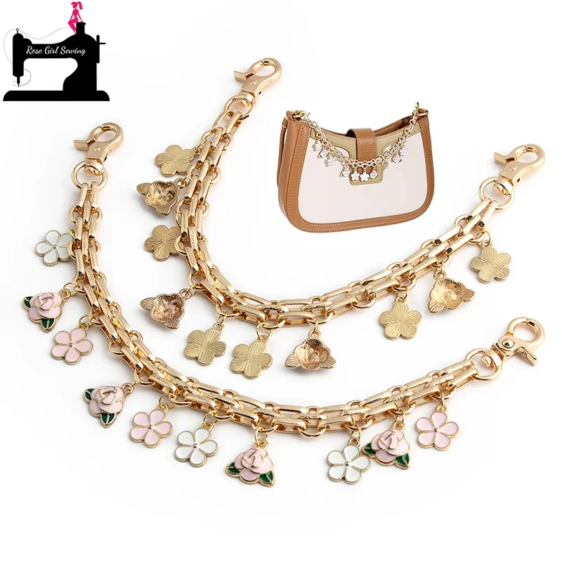 

2/5/10PCS Gold Length:25cm Flower Extension Chain For Shoulder Bags Lover Gift Box handhe Purse Strap DIY Decorative Accessories