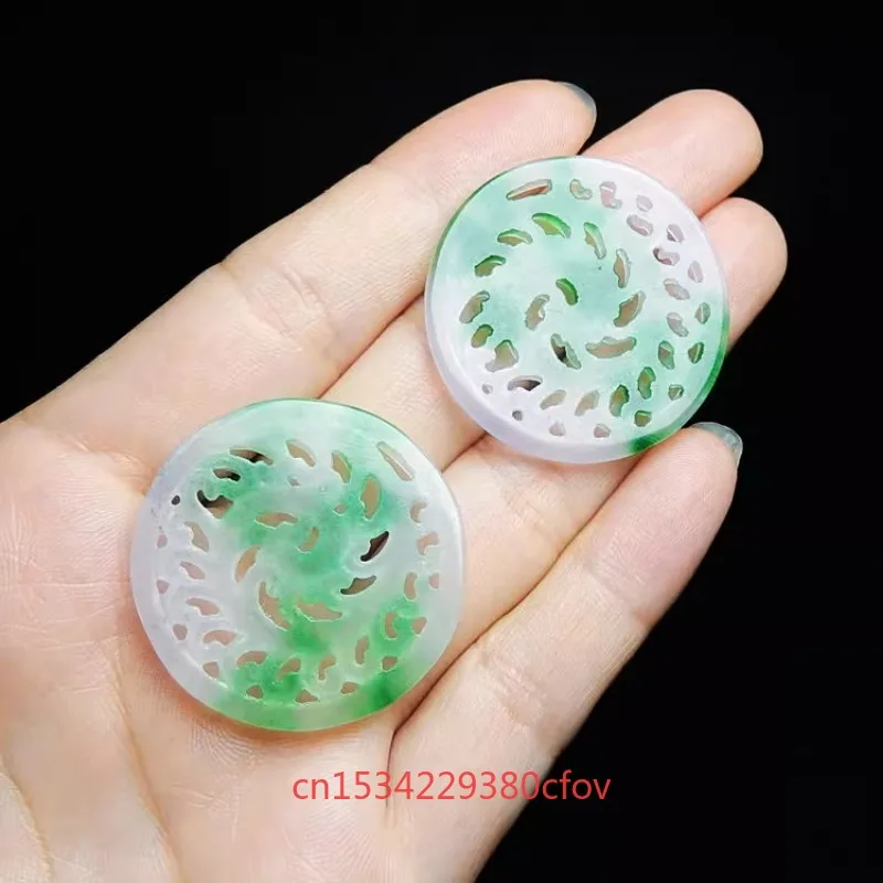 Natural Ice Bottom Floating Flowers Jade Carved Hollowed Out Pendant Accessories DIY Earrings Chinese Jewellery Amulet Women