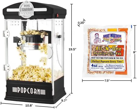 Mesin Popcorn-ketel 4 Oz dengan 12 pak paket biji Popcorn semua dalam satu, Sendok, dan tas oleh Popcorn Utara (Blac