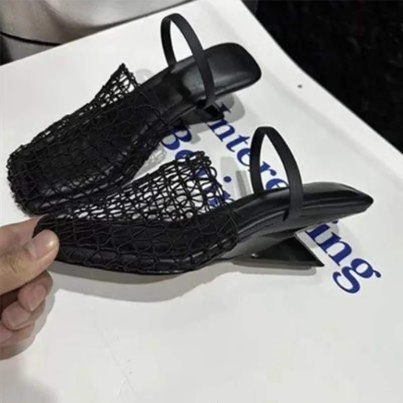 

Сетчатые женские тапочки на высоком каблуке, туфли-лодочки, летние женские сандалии, 2021, пикантная пляжная обувь с открытой пяткой, повседневные шлепанцы, Mujer, шлепанцы