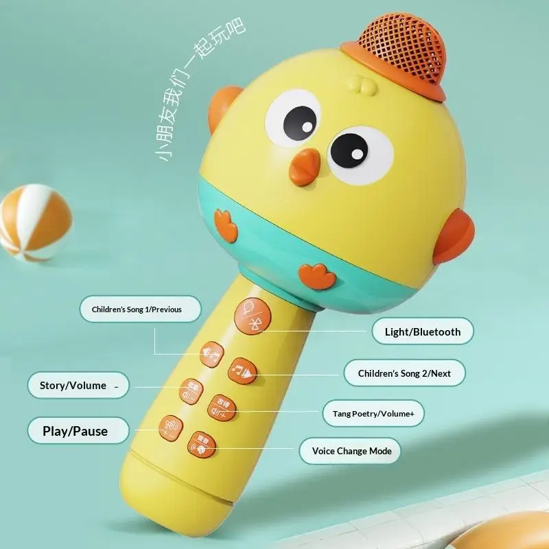 Cute Children Wireless Microphone Music Bluetooth Karaoke Musical Educational Rechargeable Children Singing Machine KTV Player
