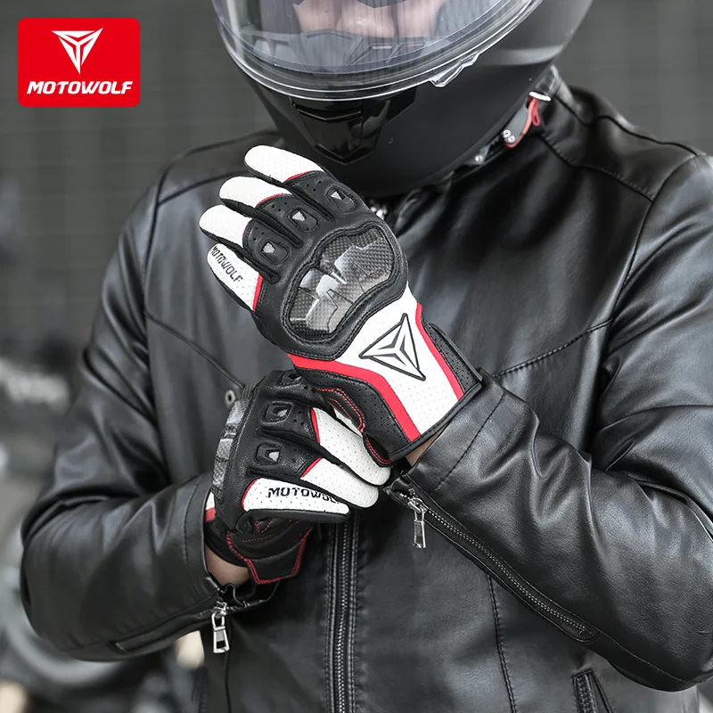 

Motorcycle riding genuine leather anti fall gloves, off-road racing protection, carbon fiber genuine leather gloves with perfora