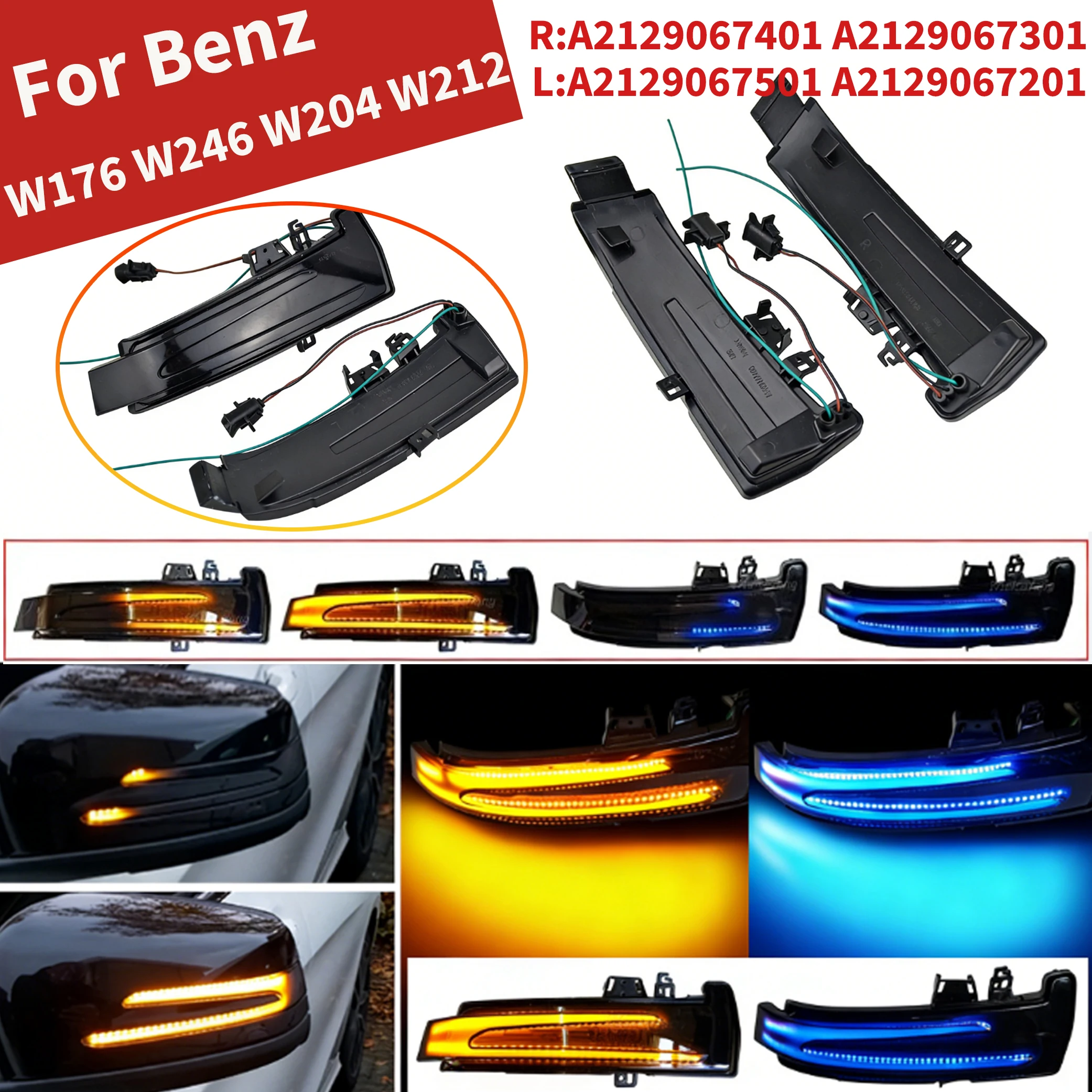 For Mercedes Benz W176 W246 W204 W212 with LED Rearview Mirror Turn Signal  Light Flowing Light Lamp 2pcs External Decoration