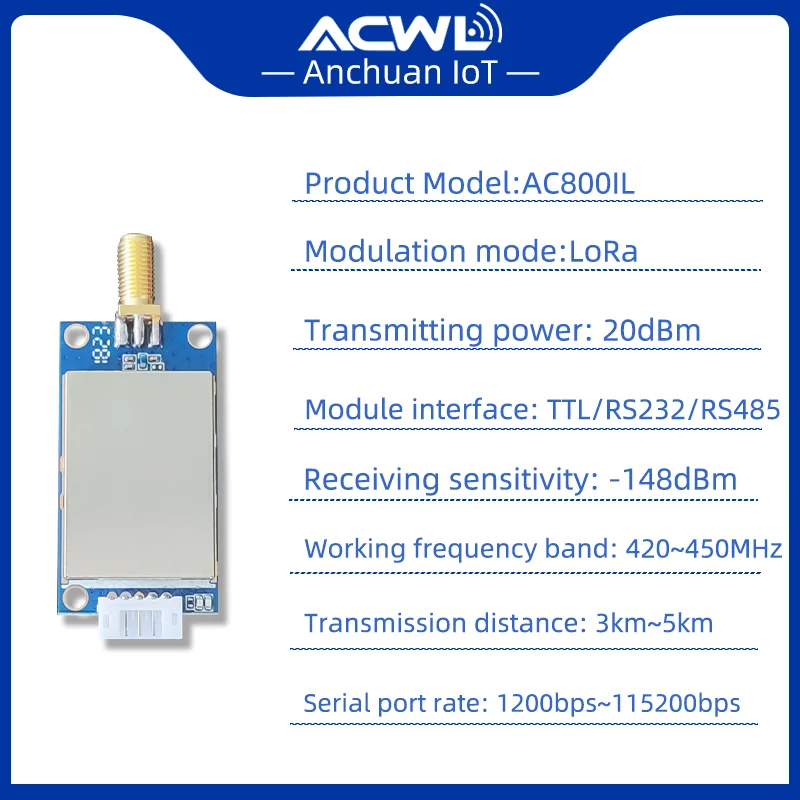 AC-800IL Low-Power Spread Spectrum Wireless Data Transceiver Modul Übertragungsmodul LoRa Langstrecken-Datenübertragung