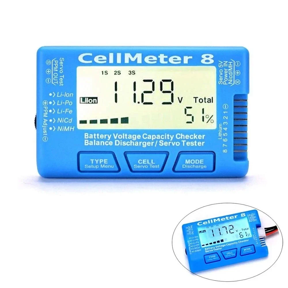 LCD Digital Battery Capacity Checker CellMeter RC CellMeter8 2-8S 4-8S Servo LiPo Li-lon NiMH Battery Tester RC CellMeter7