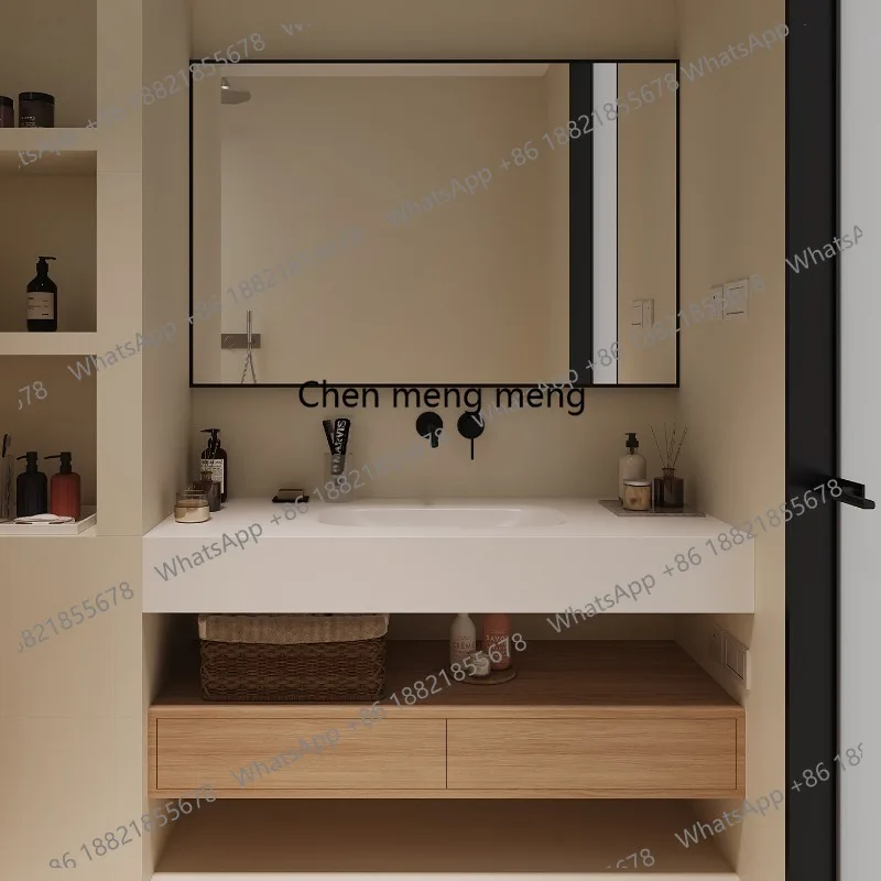 Log wind rock slab hot bending integrated basin bathroom cabinet combination hotel double-layer washstand wash basin
