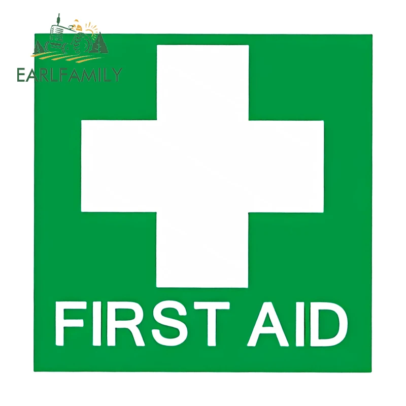 EARLFAMILY First Aid Safety Sign Motorcycle Car Bumper Window Stickers Cool Graffiti Design Decal Simple Practical Waterproof