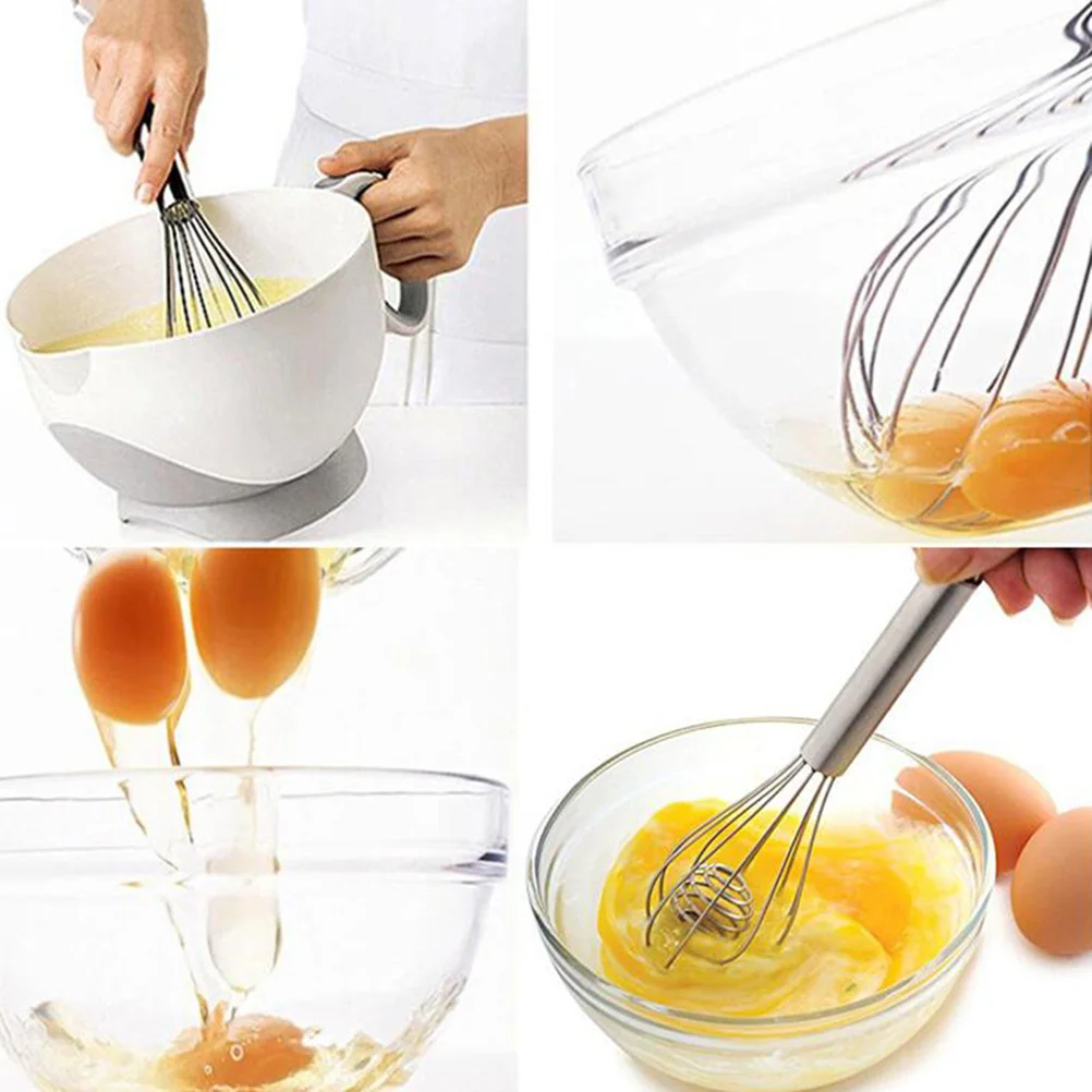 

2Pcs Eggbeater Stainless Steel Spiral Whisk Wood Handle Kitchen Mixer Cooking Tool 10inch 12inch Non-Slip Grip Hand