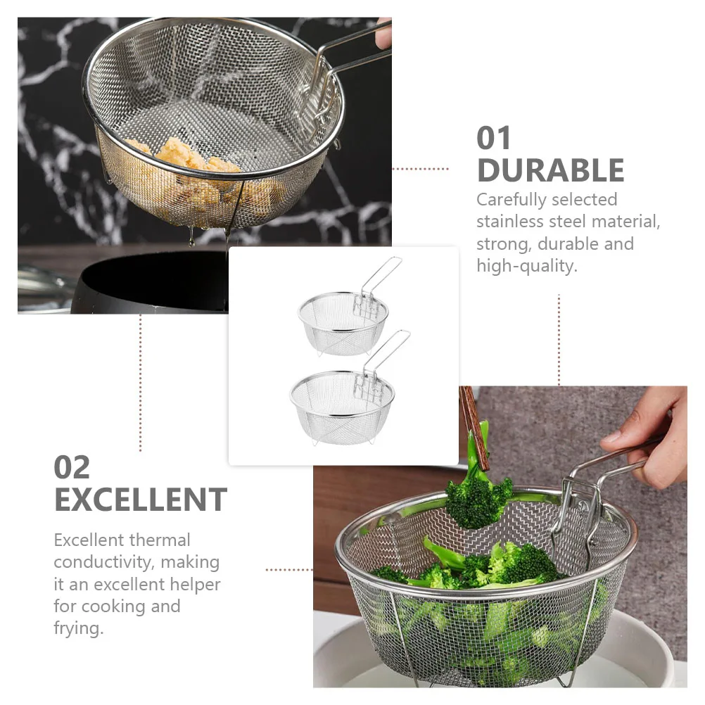 

2Pcs Frying Baskets Stainless Steel Kitchen Fry Basket Food Frying Tool Multifunctional Oil Drain Strainer