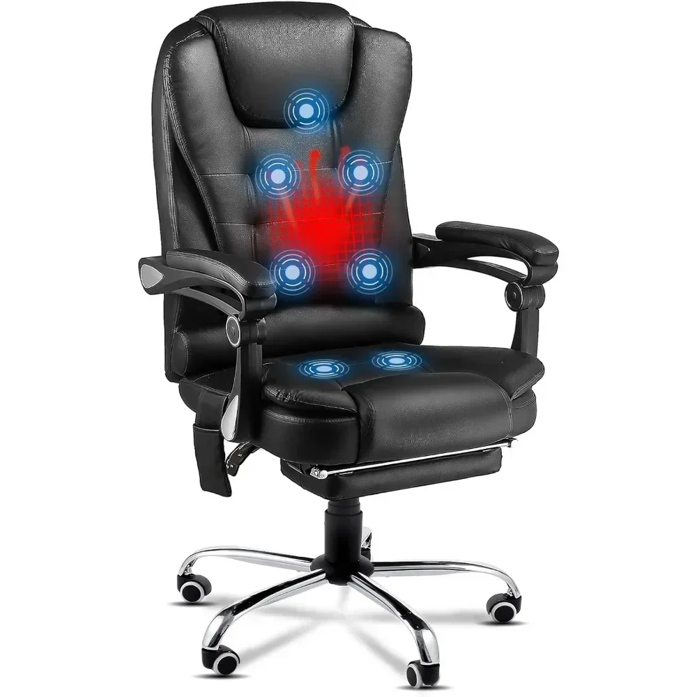 

Ergonomic Reclining Office Chair, Heat & Massage High Back Desk Chair w/Retractable Footrest, Executive Swivel Leather Chair