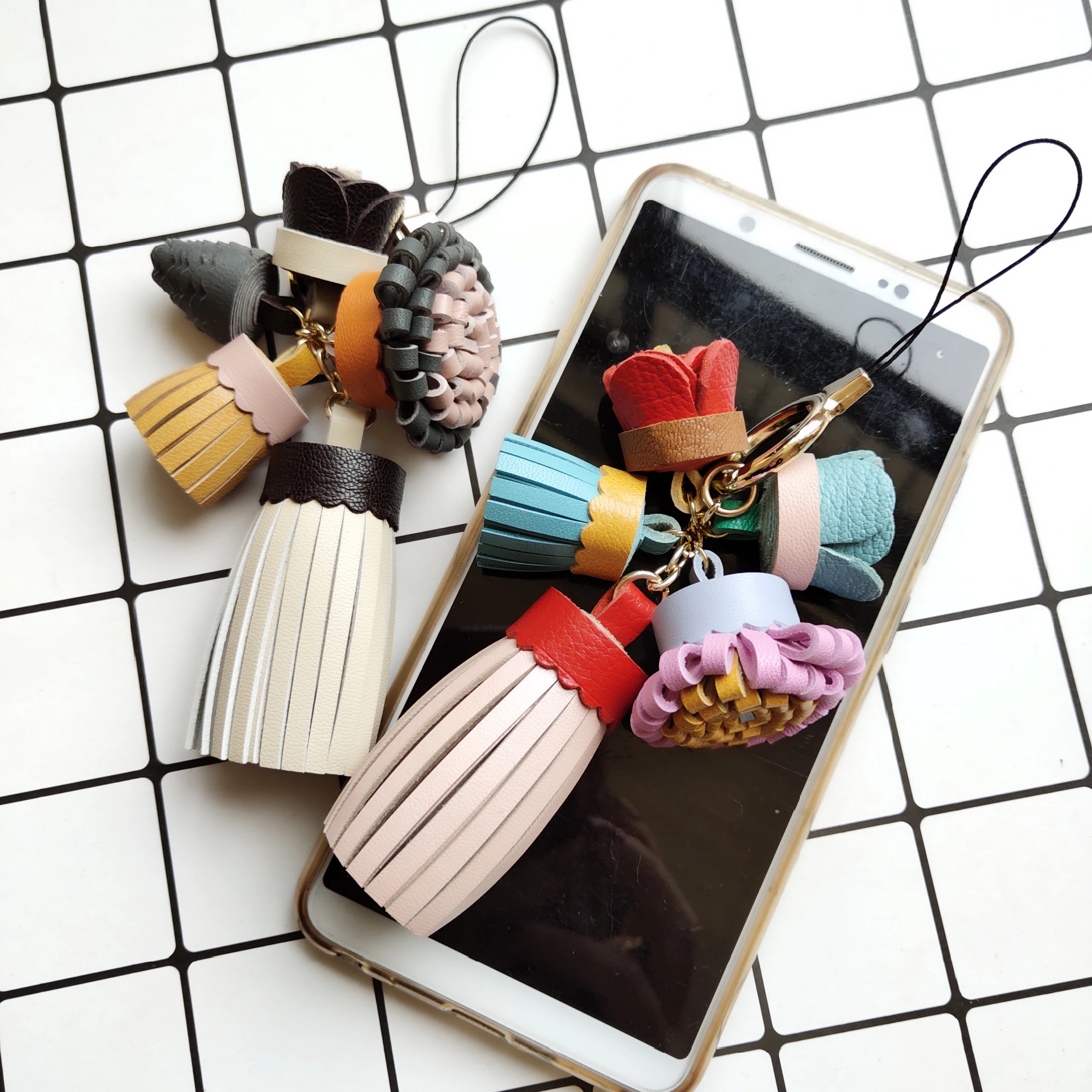 Handmade Leather Keychain Pendants Original Pure Sheepskin Bag Accessories Tassel Bag Decorations Genuine Leather Keychains