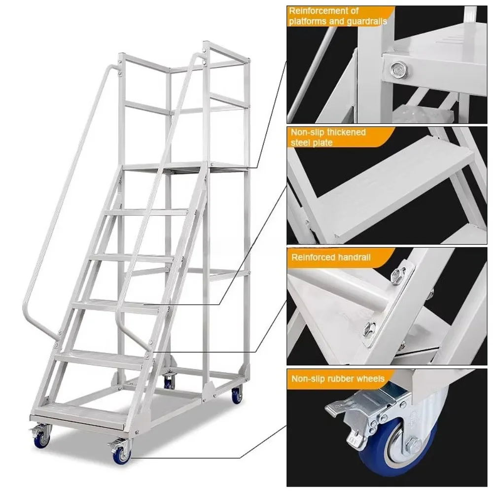 Échelle mobile avec roulettes, échelle d'entrepôt robuste, adaptée à la cueillette d'étagères, supermarchés, arrière-cours et usage domestique