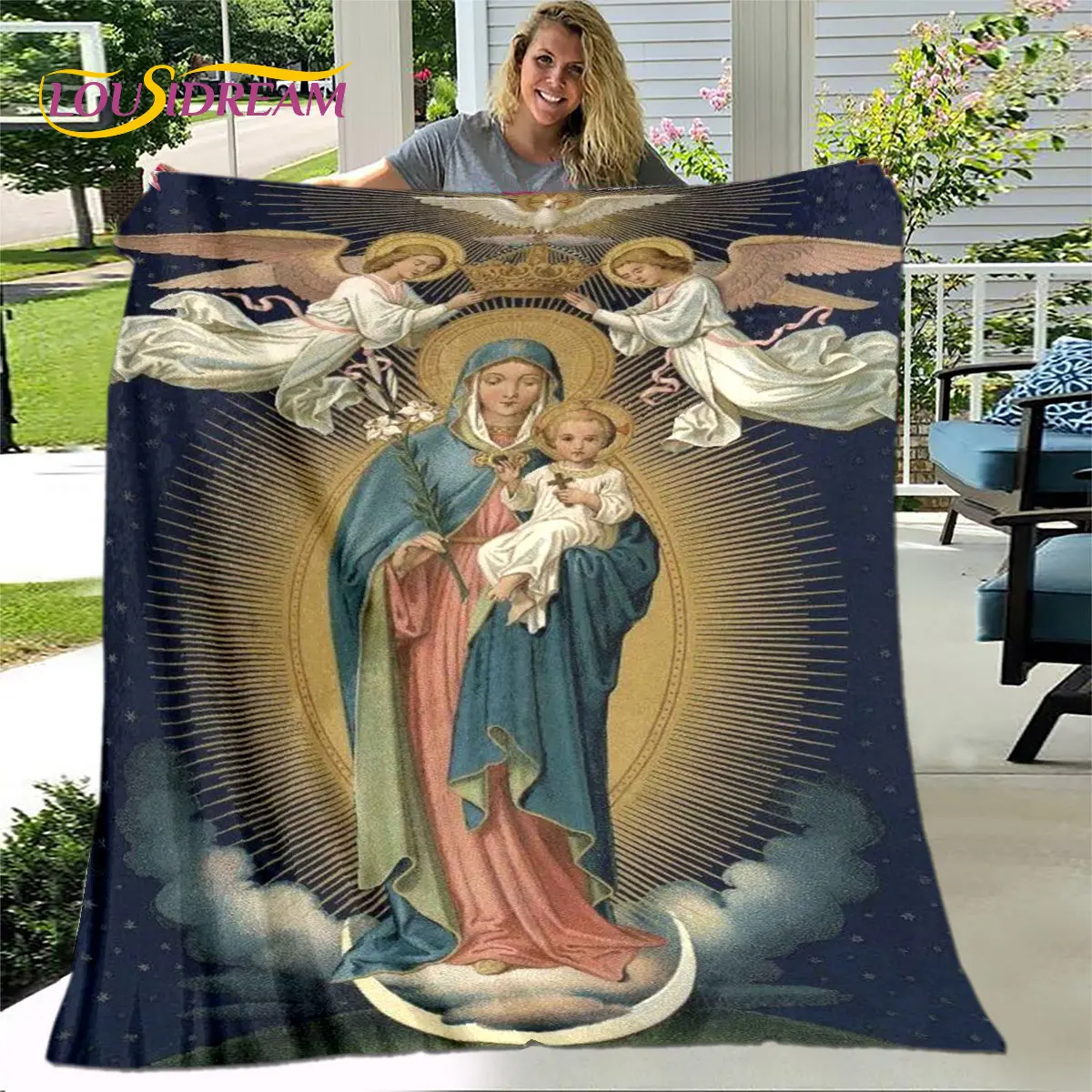 Jesus Virgin Mary Blanket,Flannel Blanket Throw Blanket,Sherpa Warm Blanket for Living Room Bedroom Beds Sofa Couch Cover Pray