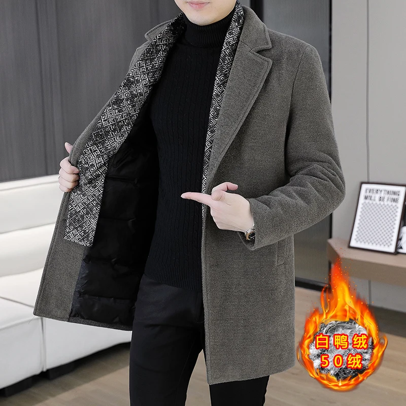 Winter Scarf Decoration Woolen Coat for Men Long Thick Warm Casual Windbreaker Casual Business Streetwear Trench Blends Overcoat