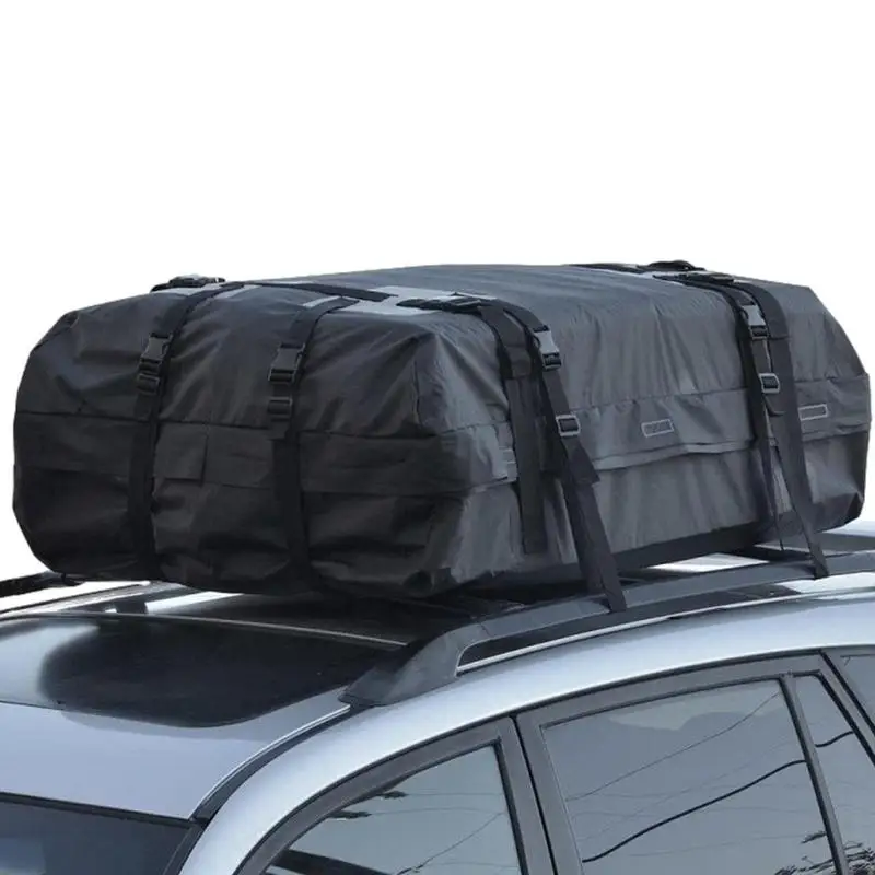 Car Roof Bag 600D Oxford Cloth Roof Rack Cargo Carrier 15 Cubic Feet Foldable Design Car Cargo Roof Bag Waterproof Soft Car Bag