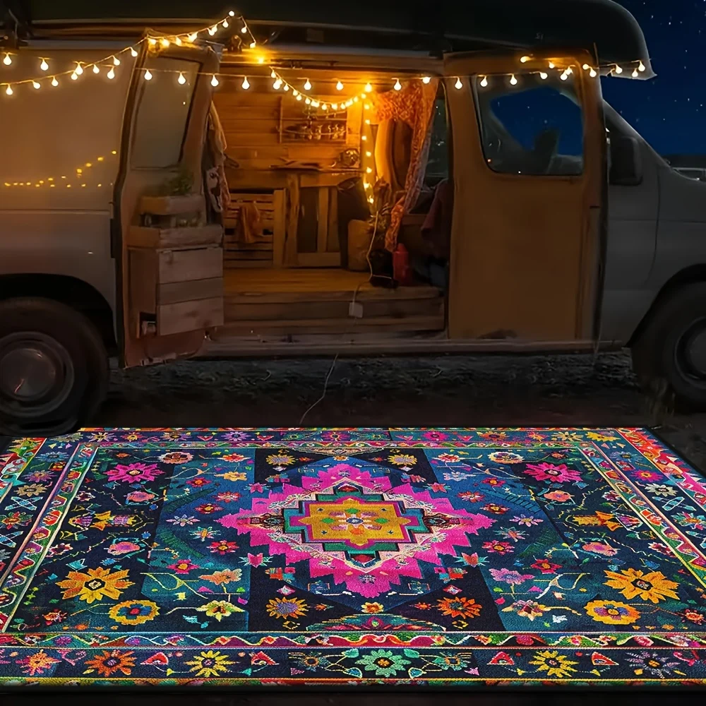 

VIKAMA Bohemian Outdoor Camping Carpet Waterproof Portable Easy to Clean Carpet Camping Picnic Courtyard Decoration